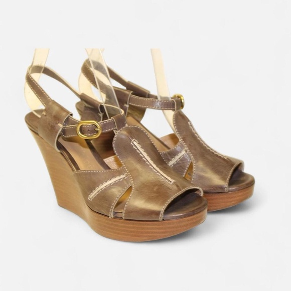 Chloé Italy Made Leather Slingback Wedge Sandals – Size 37 (US 7) - Picture 1 of 11